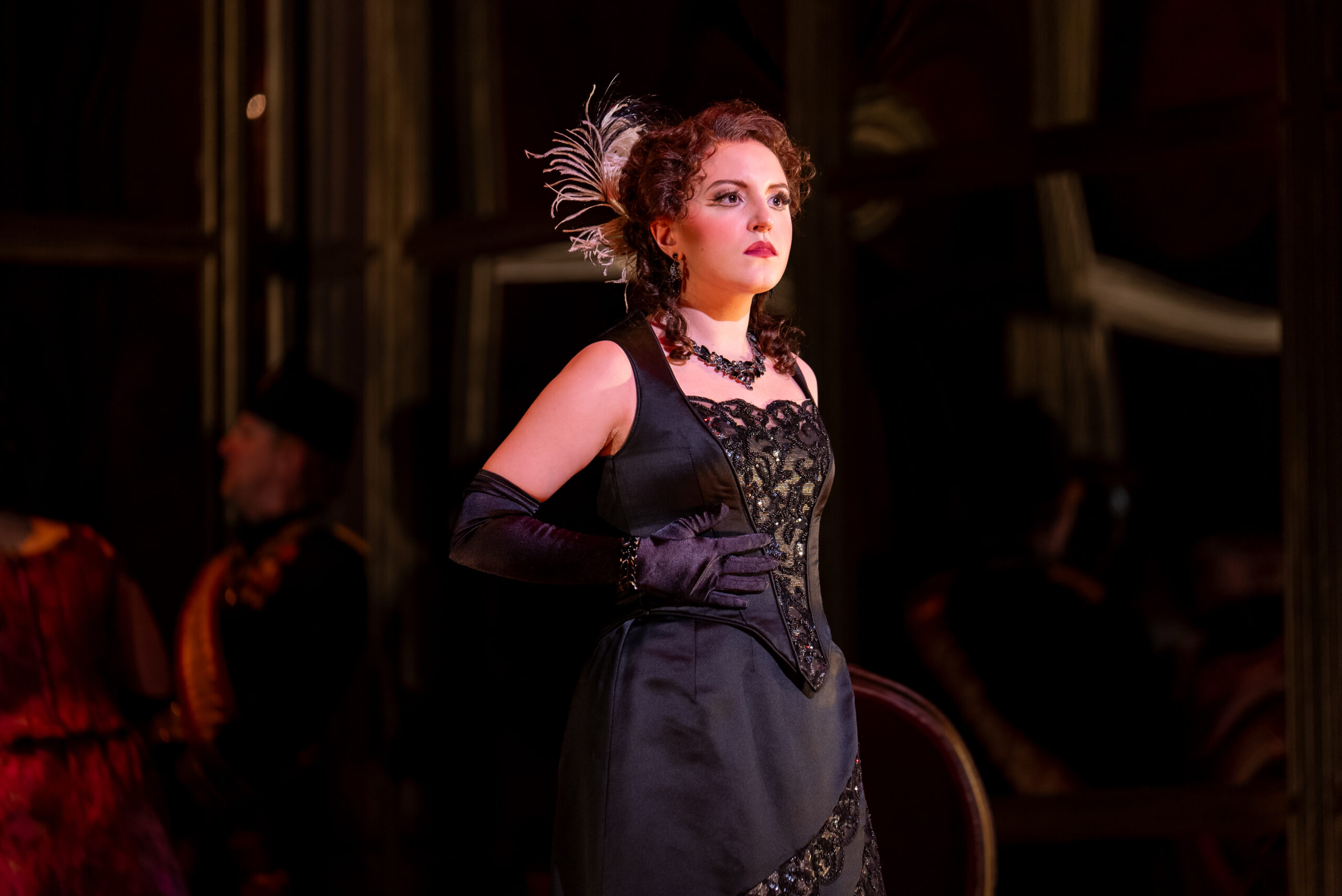 Soprano Emily Pogorelc as Violetta in Detroit Opera’s La traviata , directed by Francesca Zambello and conducted by Roberto Kalb, October 19, 25, and 27 2024. Photo by Austin Richey / Detroit Opera