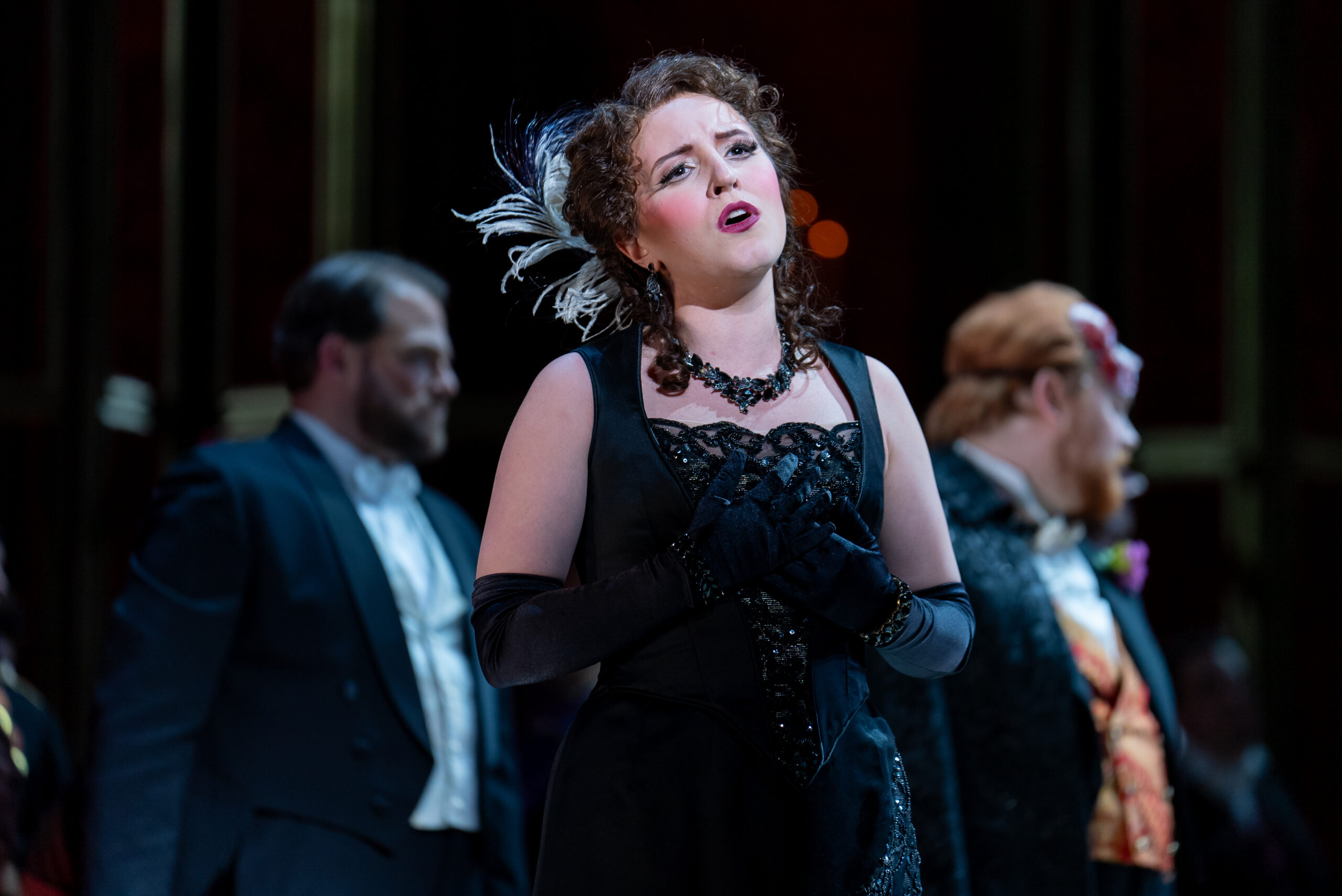 Soprano Emily Pogorelc as Violetta in Verdi’s La traviata at the Detroit Opera House, directed by Francesca Zambello and conducted by Roberto Kalb, October 19, 25, and 27 2024. Photo by Austin Richey / Detroit Opera