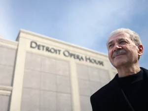 David DiChiera portrait outside the Detroit Opera House
