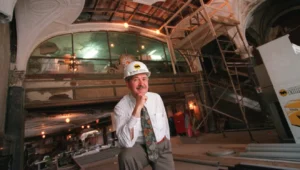 David DiChiera in the lobby of the Detroit Opera House during renovations