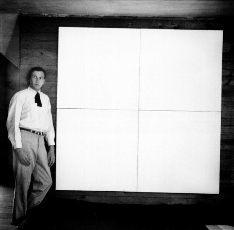 Untitled portrait with four-panel White Painting Black Mountain