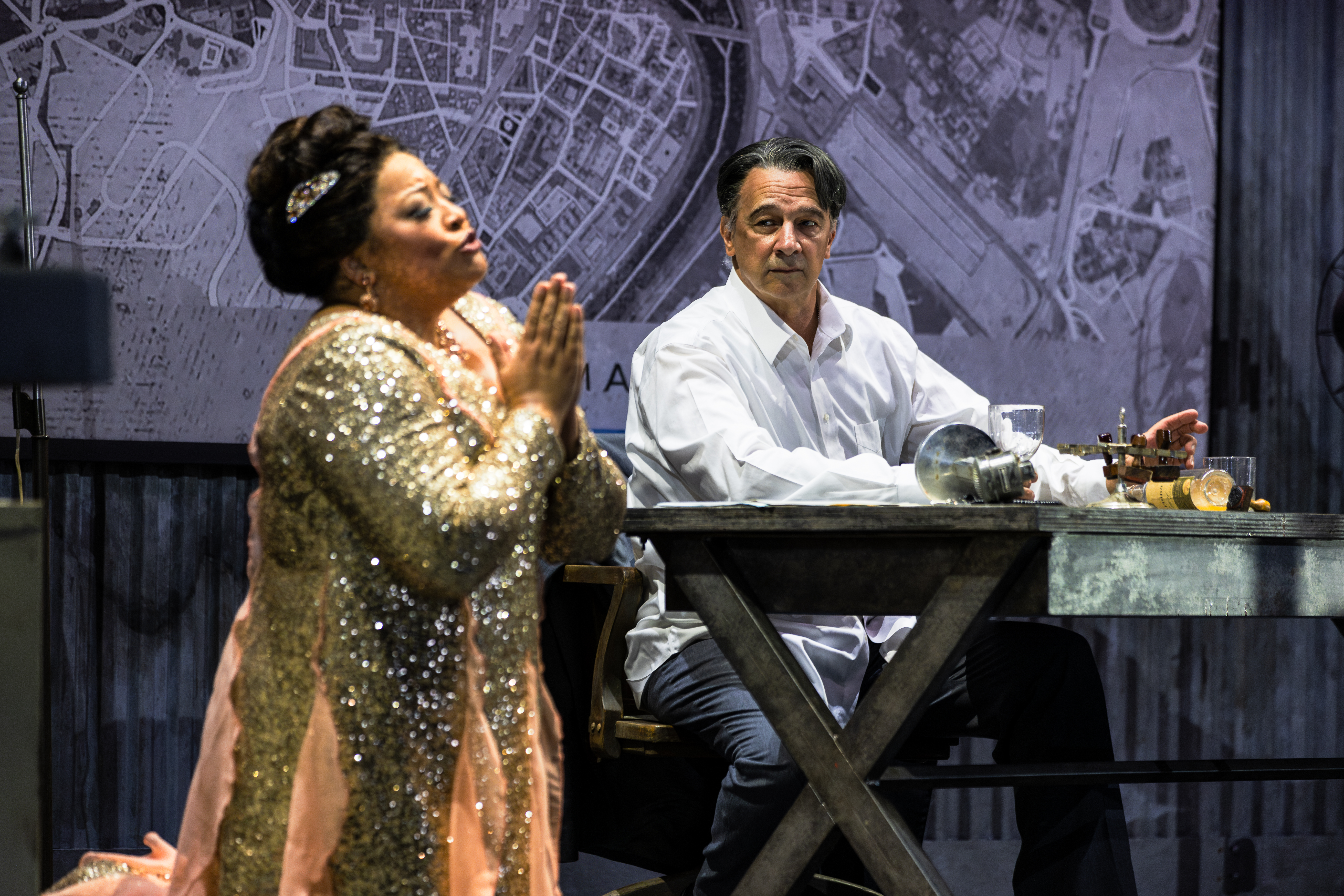 Michelle Bradley as Floria Tosca and Greer Grimsley as Baron Scarpia